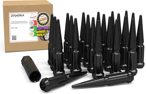 Image of Wheel Accessories Parts 23 Pcs 1 /2 inch-20 Thread Spike Spline 4.40 inch Long Lug Nuts Black Chrome Truck Spline Hex Fits Jeep Cherokee CJ Grand Cherokee Wrangler