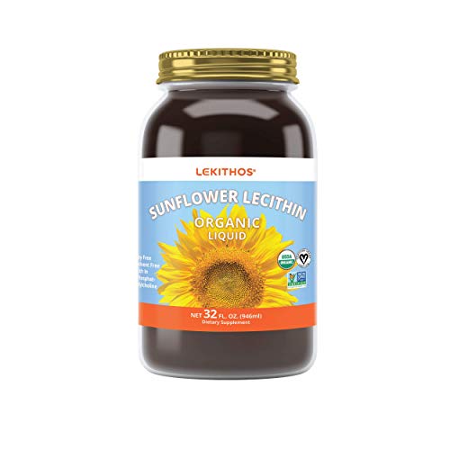 Lekithos Organic Sunflower Lecithin Liquid - 32 fl oz - Certified USDA Organic - Cold Pressed (Solvent Free) - Non-GMO Project Verified - Rich in Phosphatydl Choline