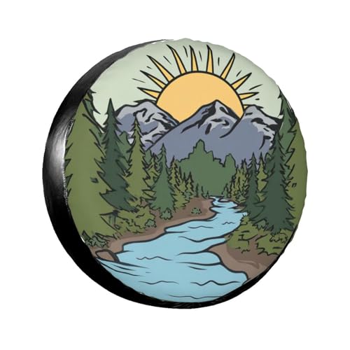 Image of Mountains Blues River Spare Tire Cover for Rv SUV Truck Camper Trailer,Cute Animal Tire Cover Wheel Covers Universal Fit,16 inch