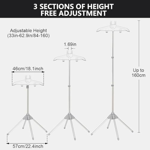 Image of HASTHIP Garment Steaming Stand 62.9 Inch Adjustable Aluminum Alloy Rack with Integrated Hanger for Coat Dress Suit Compatible with Hands Free Steaming Support and Space Saving Folding 4 Leg Base