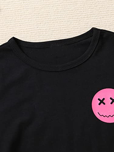 Floerns Girls Casual Graphic Print Round Neck Tee Shirt Short Sleeve T Shirt Black And Pink 8Y #TOP3
