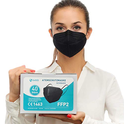 Preisvergleich Produktbild Health2b FFP2 Maske Schwarz CE Zertifiziert [40 Stück] CE1463 Atemschutzmaske Mundschutz, DERMATEST® sehr gut