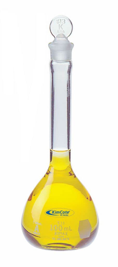 KC28014-2000 Class A Plastic-Coated Volumetric Flask with Standard Taper Stopper, 2000mL Capacity (Case of 2)