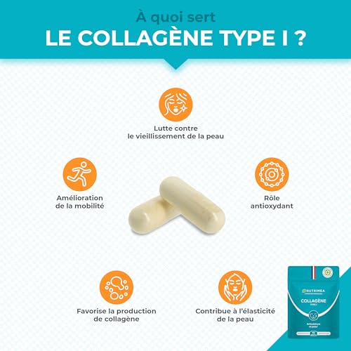 COLLAGENE - Type I - Source de vitamine C - Hydratation de la Peau - Protège Os & Articulations - 900 mg - 90 Gélules - Nutrimea - Fabriqué en France – Image 5