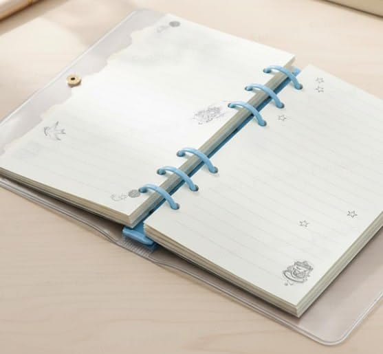 Image of Korean Stationery Mini Transparent 3-Hole Binder Spiral Diary Notebook - Cute Kawaii Portable Journal Notebook Agenda for Girls & Students (80+ Pages) MIMIMI GIRL THEME