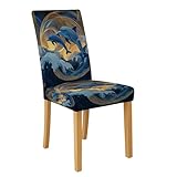 Stuhlhussen für Esszimmerstühle, dehnbares und waschbares Spandex, künstlerische dekorative Schonbezüge für Küstenküche, Ozeanwellen, 1 Stück