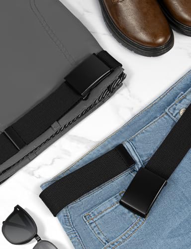 LXMY Mens Belt,Work Belts for Men,Holeless Adjustable Golf Casual Dress Fashion Belts for Men,Black Web Canvas Fabric Belt - Image 6