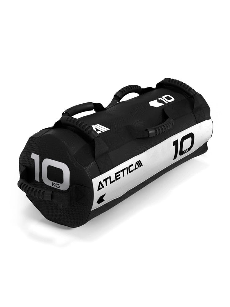 Atletica Worek na piasek 10 kg, worek do treningu funkcjonalnego całego ciała, wytrzymały nylon Cordura, 7 uchwytów