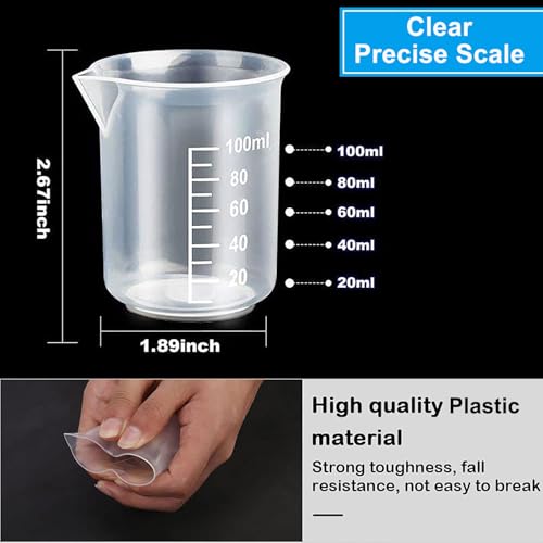 Image of 4 Pcs 100ml /3.4oz Plastic Measuring Cups for Liquids, Clear Small Plastic Measuring Cup,100ml Lab Graduated Beaker, Multipurpose Reusable Mixing Cups for Kitchen Cooking Medicine Measure Tool