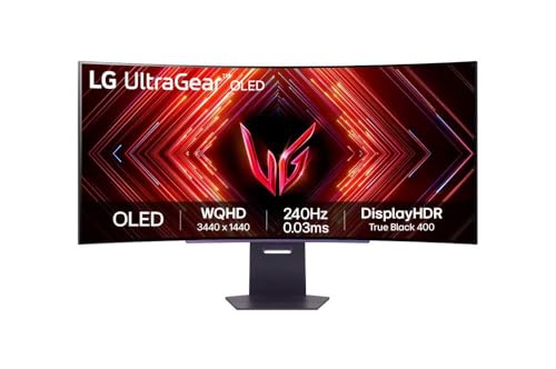 Monitor Gamer LG UltraGear OLED Curvo – Tela OLED 45”, 2K QHD, HDR400 True black, 240Hz, 0,03ms (GtG), NVIDIA® G-SYNC®, AMD FreeSync™ Premium Pro, Taxa de Contraste 1.5M:1, Preto– 45GS95QE