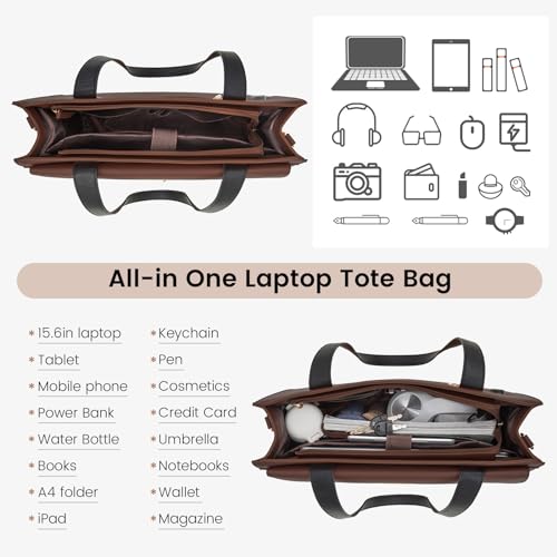 Image of LOVEVOOK Laptop Bag for Women, Black- Brown