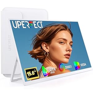 UPERFECT Écran Portable 15.6“ 125%sRGB Moniteur Portable Blanc avec Housse, 2000:1 Contraste FHD HDR Eyecare - Support à 180° et support VESA, Écran Secondaire pour Mac Laptop Mini PC Consoles de Jeux