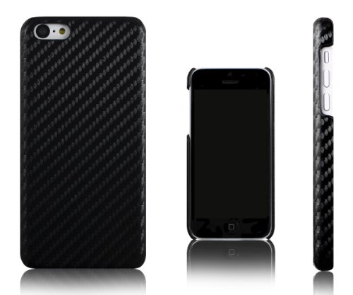 Xcessor Carbon Fibra de Carbono Funda Carcasa Plástico Duro para Apple iPhone 5C. Negro