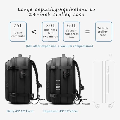 Sac à dos Vacpack extensible 60l gris avec compression sous vide manuelle - 7