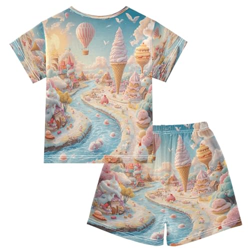 ALAZA Balloon Ice Cream Pajamas Short Sleeve 2 Piece Sleepwear Top and Bottom Pajama Set Unisex2