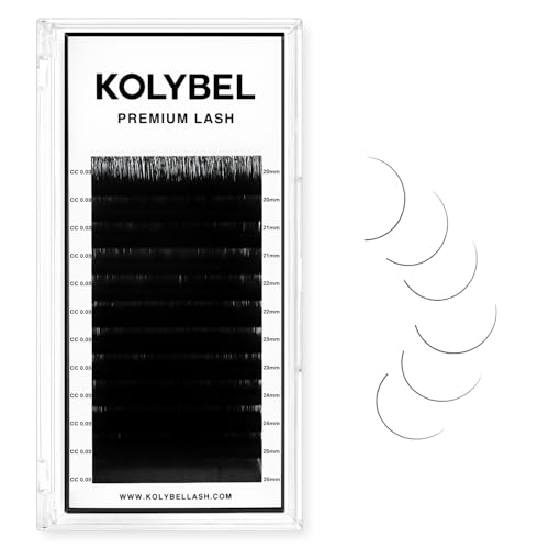 KOLYBEL Classic Lash Extensions 0.03 C CC D DD J B L Curl 20-25mm Mixed Lash Trays Premium Silk Eyelash Extensions Matte Dark Lash Extension for Professional Salon Use (0.03-CC-20-25mm)