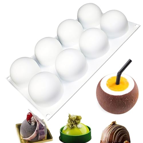OCPO KITCHEN 3D Sphere Silicone Mold for Baking Mousse Cake Candy Pastry Chocolate Truffle Jelly Cookie Pudding, Ball Shape (8-Cavity)