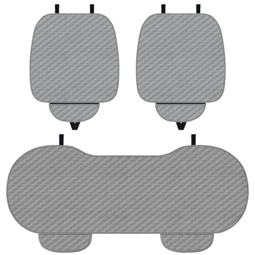 Lot de 3 coussins de siège de voiture en lin - Protection universelle antidérapante pour siège avant et arrière de voiture - Pour voiture, maison, bureau - Gris