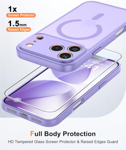 Image of FNTCASE for iPhone 17 Pro Case: Translucent Purple Slim Cases Compatible with MagSafe, Full Camera Protection & Tempered Glass Protector, 14FT Military Grade Drop Tested, Matte Skin-Friendly Cover