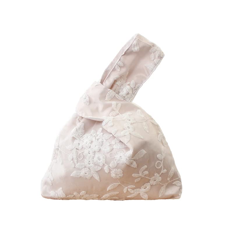 Vintage hecho a mano doble encaje japonés kimono arte patrón muñeca bolso bolso nudo bolsa cartera portátil para mujeres (blanco), blanco, 85 (MA-CLO-BAG0026)