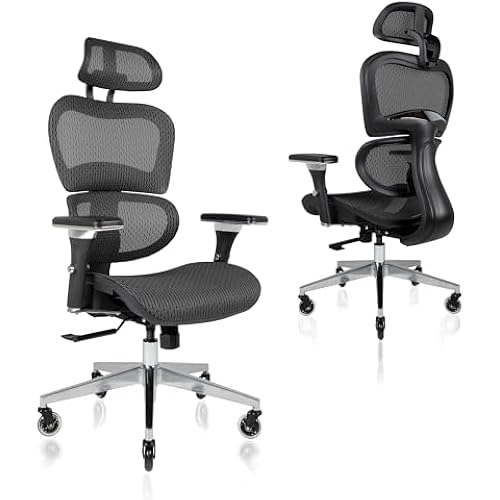 Nouhaus Ergo3D Ergonomic Office Chair Lumbar Support Mesh Office Chair with 4D Adjustable Armrest, Adjustable Headrest and Wheels, Mesh High Back Home Office Desk Chairs(Black)