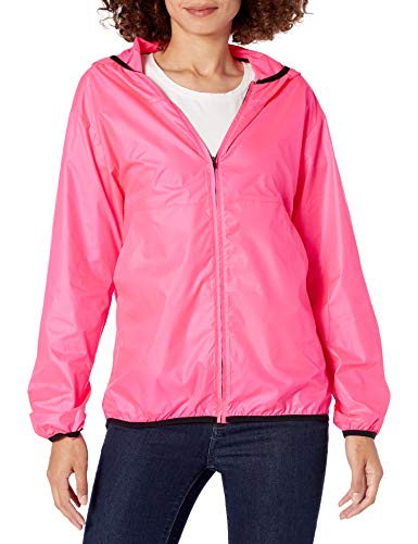 Amazon Essentials Womenâ€™s Water-Resistant Full-Zip Packable Windbreaker, Bright Pink, Medium