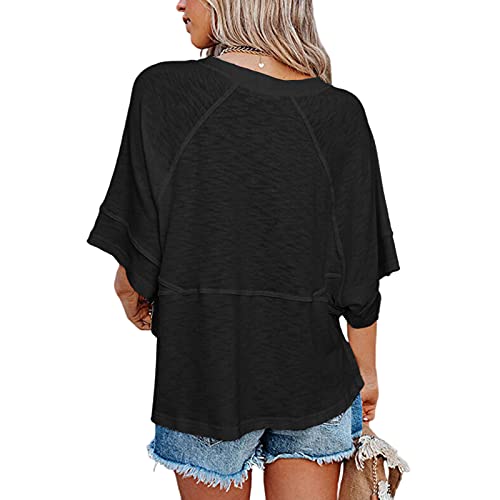 Women's Summer Casual Crewneck Batwing Half Sleeve T-Shirts Solid Color Loose Fit Cute Basic Flowy Tops Tees Blouses3