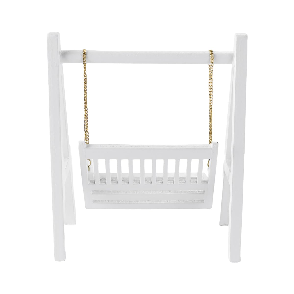 Ausi 1:12 Dollhouse Swing, Miniature Wooden Porch Swing with Golden Chain, White Mini Dollhouse Decoration - Image 3
