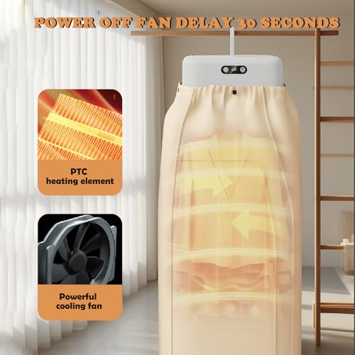 Portable Clothes Dryer, Dries Clothes in 30 Minutes, 5h Timer Function, Ultraviolet Sterilization and Dust Removal, Silent Compact Design Suitable for Apartments Campers Dormitories Hotel