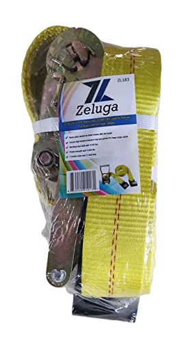 Zeluga Zl183 2In. X 27Ft. Heavy Duty 10,000 Lbs Capacity Ratchet Tie Down With Flat Hook, Yellow #TOP2