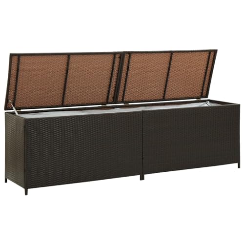 IKAYAA Gartenbox Wasserdicht XXL Rattan Auflagenbox Gasdruckfedern Gartenbox mit Deckel Aufbewahrungskiste mit Zwei Radern Leicht Bewegen Kissenbox für Garten Balkon-Braun-200 x 50 x 60 cm