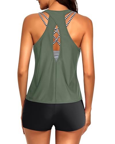 Tempt Me 3 Piece Tankini Swimsuits for Women Athletic Bathing Suits Swim Tank Top with Boy Shorts and Bra Modest Swimwear4