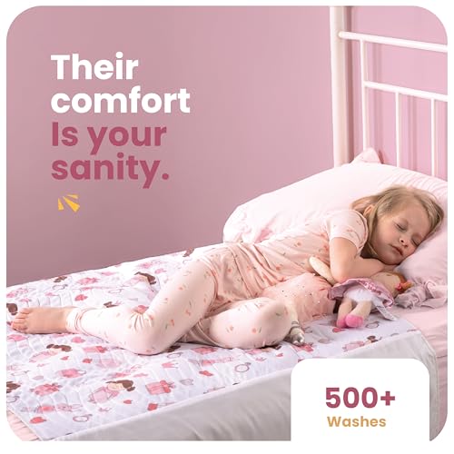 Image of IMPROVIA Pee Pads for Kids - Bed wetting Pads for Kids Potty Training Bed mats for Toddlers Waterproof Reuseable Washable Absorbent, Non Slip - Doll Design - Twin Size 34 inchx36