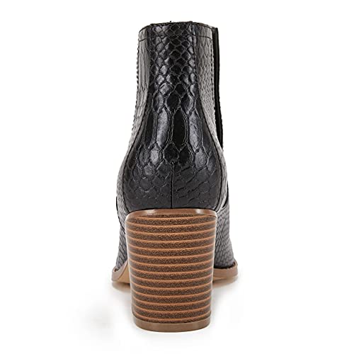 FISACE Womens V Cut Out Ankle Boot Pointed Toe Snakeskin Chunky Stacked Mid Heel Booties by FISACE - Image 3