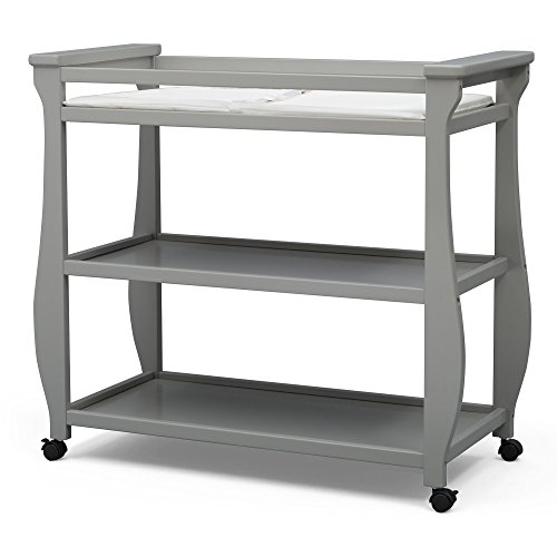 Delta Children Lancaster Changing Table with Wheels and Changing Pad, Grey