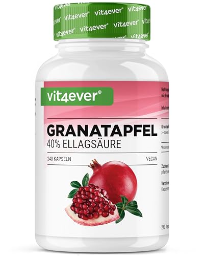vit4ever Granatapfel Extrakt - 240 vegane Kapseln - Natürlicher Premium Extrakt mit 40% Ellagsäure - Hochdosiert - Vegan