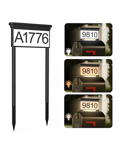 LumiZen New Upgraded Solar Address Sign,Double Sided Glow House Numbers with Auto On/Off, 3-Color Lighting Modes Mailbox Number Plaque Waterproof, Dual Stakes for Home Yard Driveway
