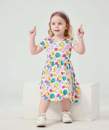 Baby and Toddler Girls Summer Dress Bamboo Viscose Short Sleeve Casual Skater Dresses 6