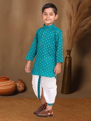 Image of Boys Dhoti Kurta Set for Kids - Cotton Kurta and Elastic Waist Dhoti - Traditional Dress