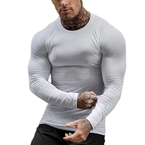 XDSP Laufshirt Herren Langärm sportliches Longsleeve Trainingsshirt Trocknet schnell Schnelltrocknendes Sportshirt Schnelltrocknend Fitnessshirt (weiß,L) Cover