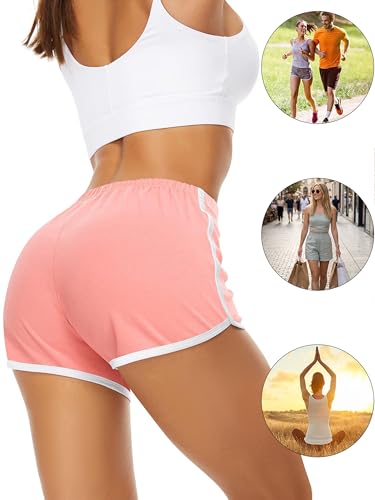 URATOT Women's Cotton Shorts Gym Shorts Yoga Shorts Summer Running Active Shorts Dance Elastic Shorts, Pack of 2 Pink, Mint