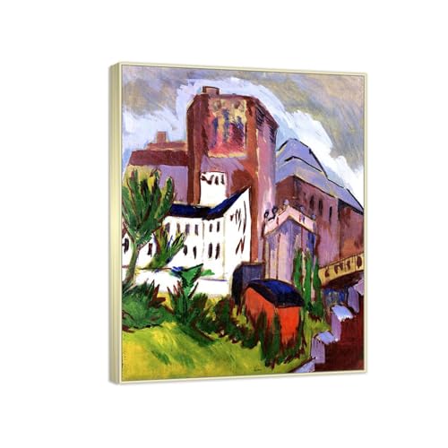 Peinture célèbre sur toile Tour de ville par Ludwig Kirchner sous cadre champagne 30x40 cm