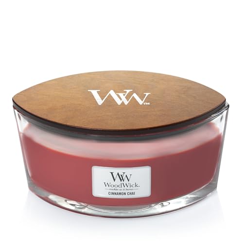 WoodWick Ellipse Bougie parfumée | Cannelle Chai | avec mèche crépitante | Durée de combustion : jusqu'à50pk heures