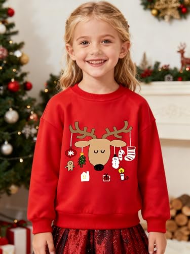 Image of EULLA Toddler Girls Christmas Sweatshirt Long Sleeve Snowman Deer Santa Claus Xmas Holiday Shirts for Kids Sweater 2-7 Years