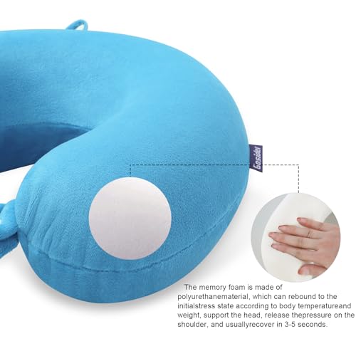 Image of Neck Pillow for Travel Comfortable Travel Pillows U Shape Memory Foam Airplane Pillow Support Neck and Head Portable Neck Pillows Suitable for Airplane, Trains, Self-Driving Cars, Lake Blue Color