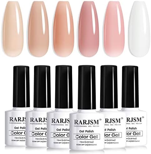 RARJSM Nude Gel Nail Polish Set of 6 Transparent Colors 7.5ml Clear Purple Sheer Wine Red Milky Mavue French Manicure LED UV Gel Soak Off Curing Requires Home