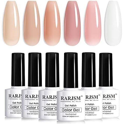 RARJSM Nude Gel Nail Polish Apricot Peach Pink Jelly Gel Polish Set of 6 Transparent Colors 7.5ml Clear Purple Sheer Wine Red Milky Mavue French Manicure LED UV Gel Soak Off Curing Requires Home Cover