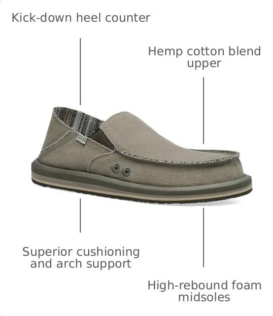 Image of Sanuk Mens Donny Hemp Loafers | Mens Shoes | Slip On Shoes for Men | Men's Slip-on Loafers | Memory Foam Footbed