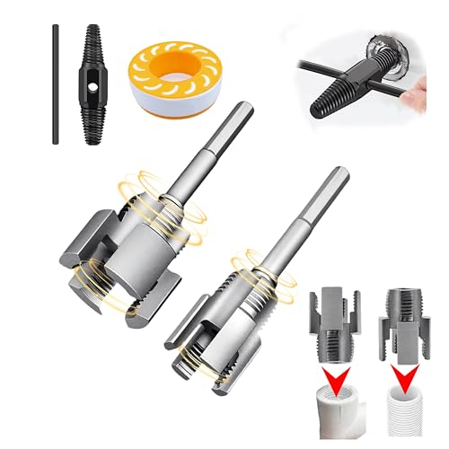 Gcoujrl Integrated Internal & External Pipe Threading Tool with Screw Extractor & Sealant Tape Dual-Function PVC Pipe Threader Kit Electric Drill Compatible for Plumbing, DIY, HVAC (1/2