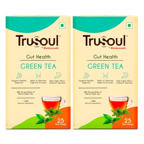 Image of Baidyanath Natural Herbal Gut Health Green Tea - 25 Bags | Enriched with the Goodness of Mint - Supports Healthy Digestion and Gut Health (Pack of 2)